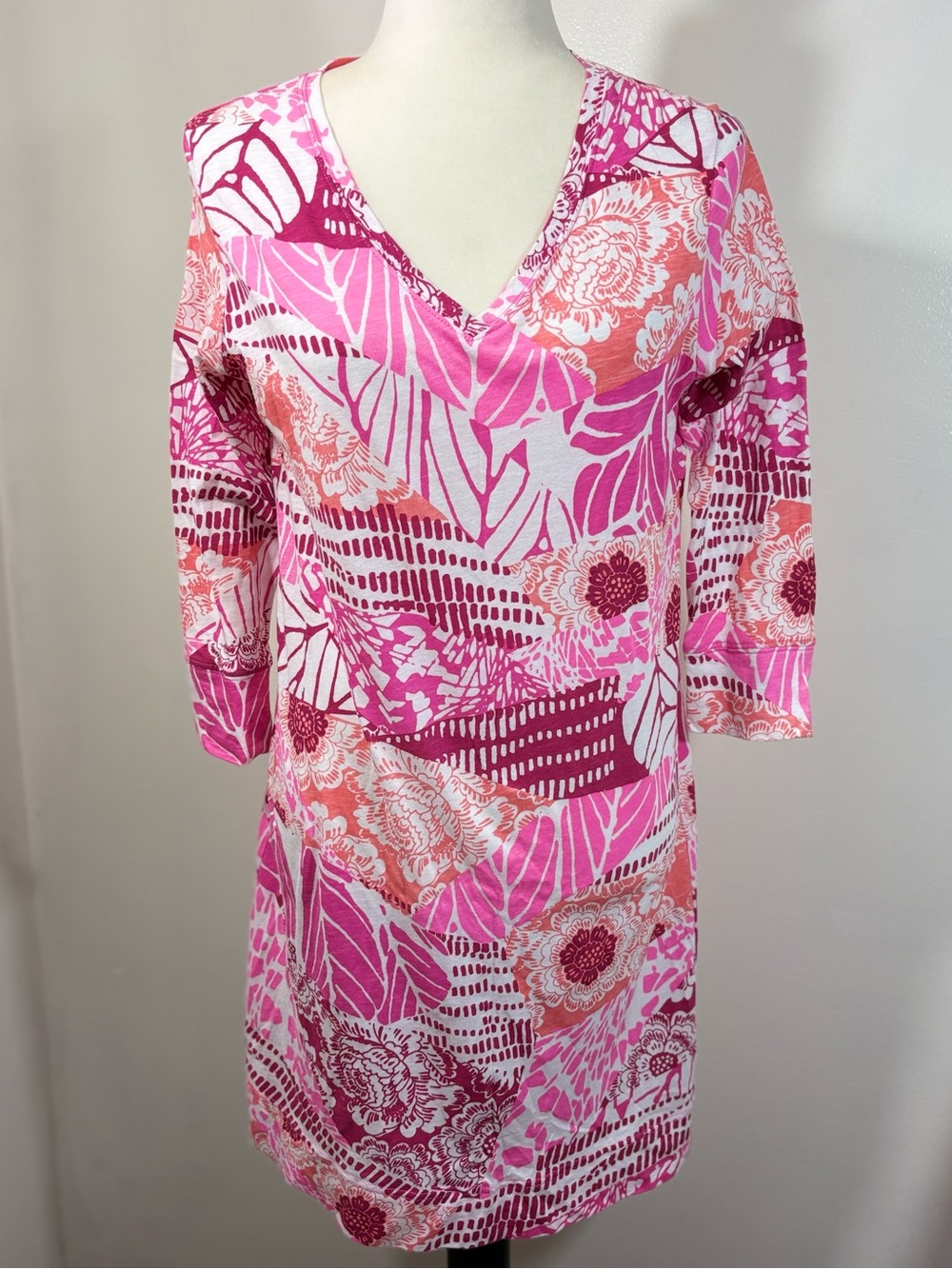 Caribbean Joe Pink Floral V-Neck Swim Coverup